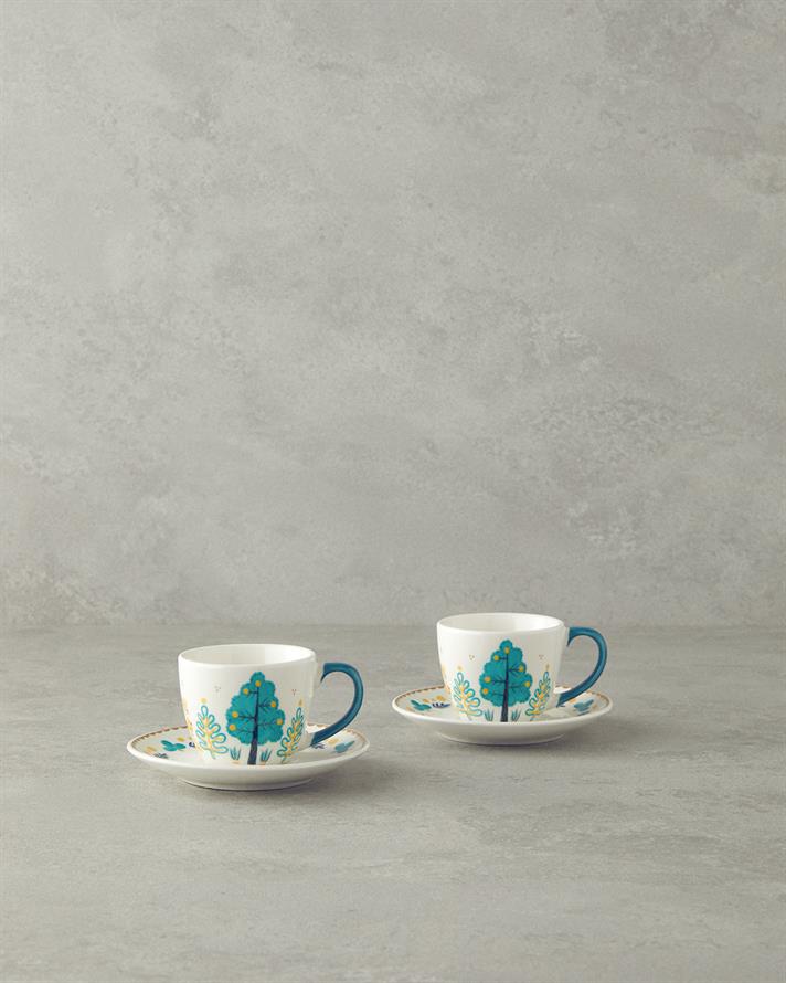 Love Jungle New Bone China Coffee Cup Set 4 Pieces 2 Seater Green