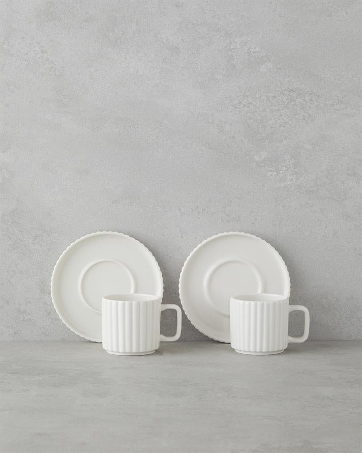 Lunara Porcelain 4 Pieces 2 Seater Coffee Cup Set 90 ml White