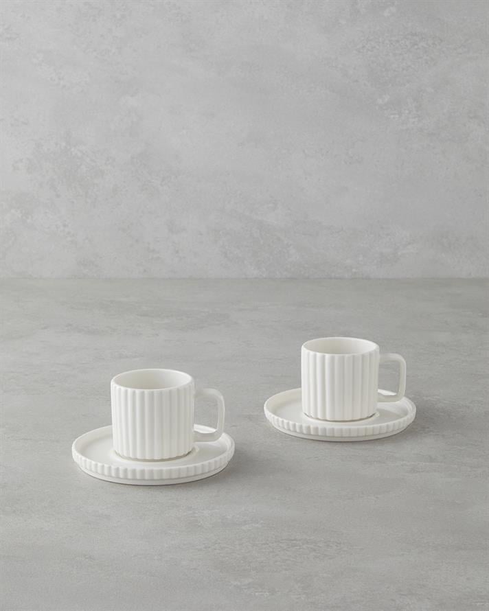 Lunara Porcelain 4 Pieces 2 Seater Coffee Cup Set 90 ml White