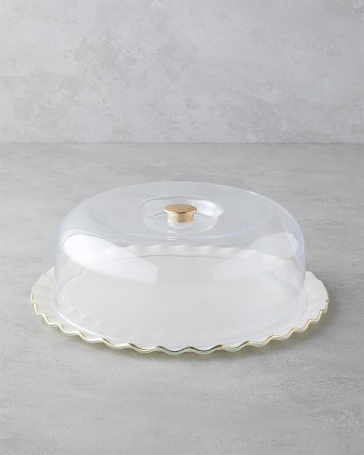 Lustre Cake Stand with Glass Lid 36.5x17.5 cm Cream-Gold