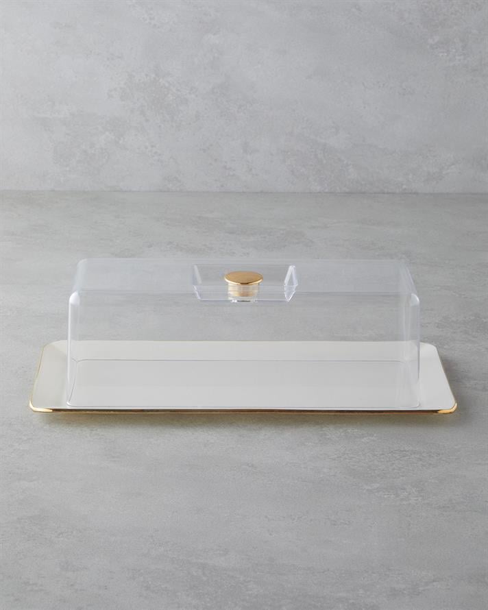 Lustre Cake Stand with Glass Lid 36.5x17.5 cm Cream-Gold
