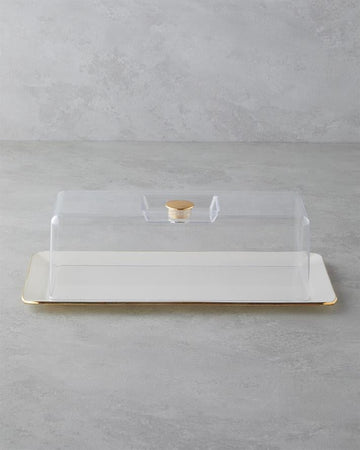 Lustre Cake Stand with Glass Lid 36.5x17.5 cm Cream-Gold