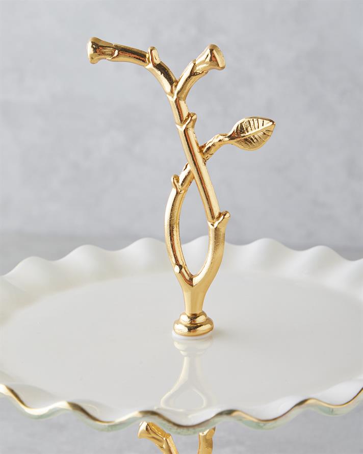 Lustre Glass Floor Serving 20+26 cm Cream-Gold