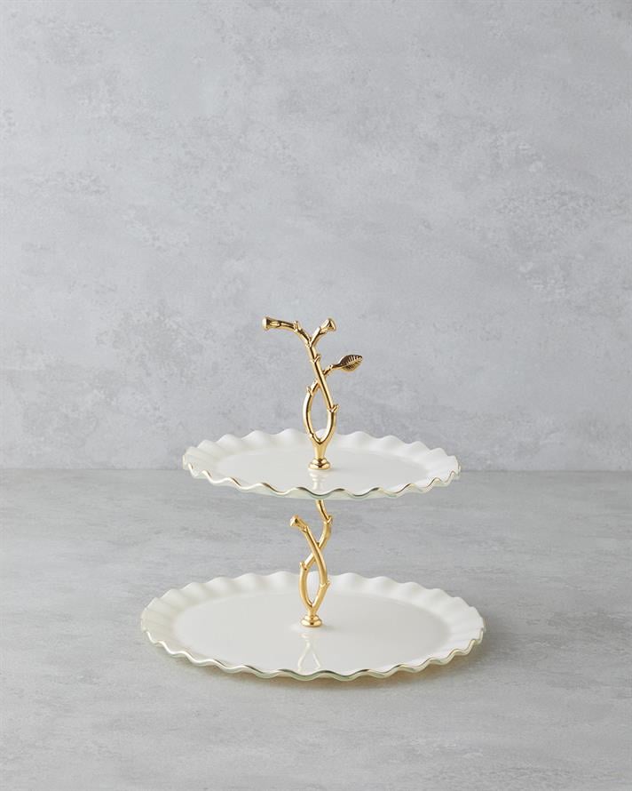 Lustre Glass Floor Serving 20+26 cm Cream-Gold