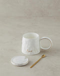 Mantra New Bone China Mug with Lid Spoons White