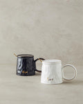 Mantra New Bone China Mug with Lid Spoons Black