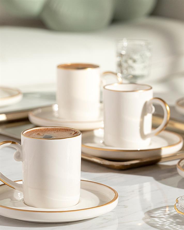 Marella Porcelain 12 Pieces 6 Seater Coffee Cup Set 85 ml Gold