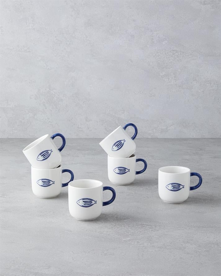 Marinique Stoneware Set of 6 Coffee Cups 130 ml Blue