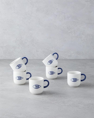 Marinique Stoneware Set of 6 Coffee Cups 130 ml Blue