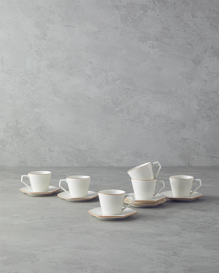 Marlin Bone Porcelain Coffee Cup Set 12 Pieces 6 Seater Gold