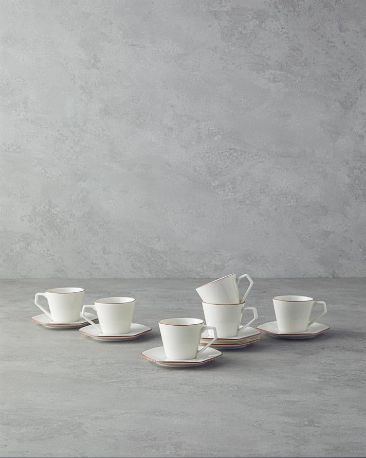 Marlin Bone Porcelain Coffee Cup Set 12 Pieces 6 Seater Rose Gold