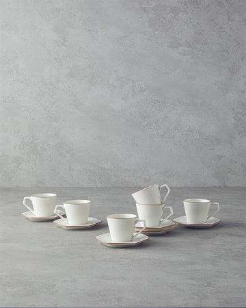 Marlin Bone Porcelain Coffee Cup Set 12 Pieces 6 Seater Rose Gold