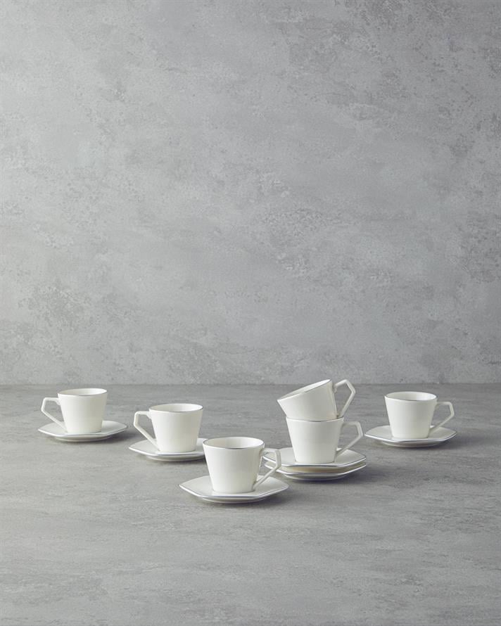 Marlin Bone Porcelain Coffee Cup Set 12 Pieces 6 Seater Silver