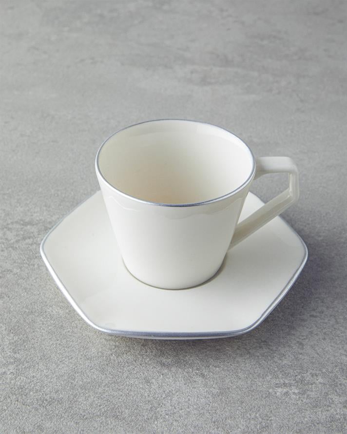 Marlin Bone Porcelain Coffee Cup Set 12 Pieces 6 Seater Silver