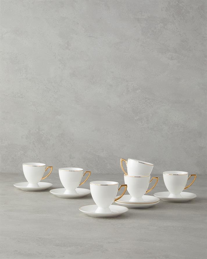 Marvy New Bone China Coffee Cup Set 12 Pieces 6 Seater Gold