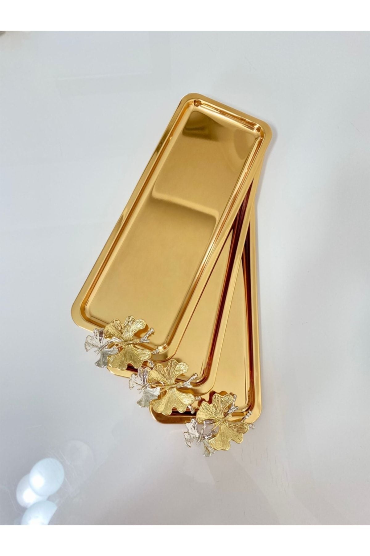 6 Pcs Luxury Stainless Steel Butterfly Gold Plated Baton Serving, Tea, Coffee, Treats And Serving Tray - Golden - 251833260