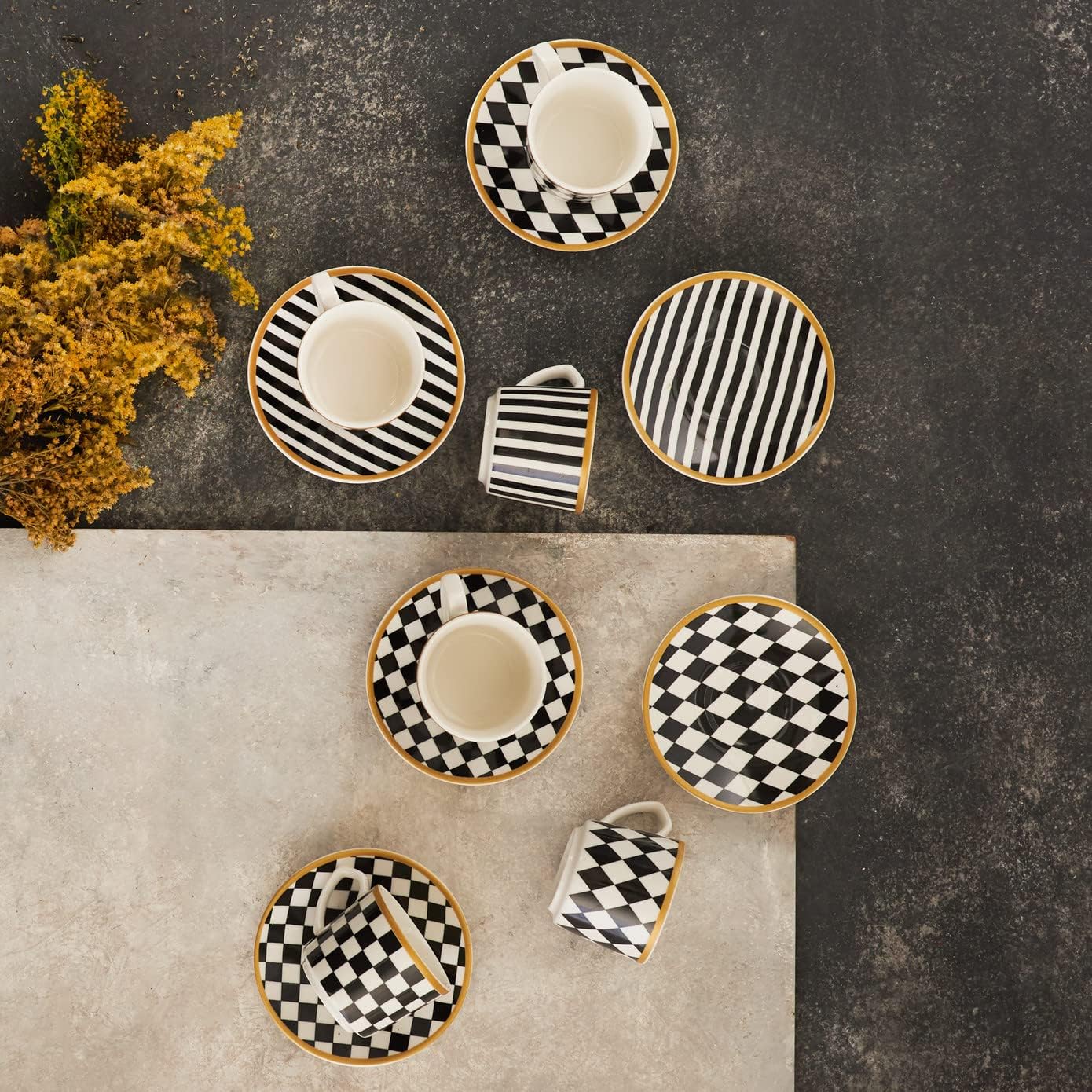 Karaca Chekers Coffee Cup Set for 6 Persons 80 Ml