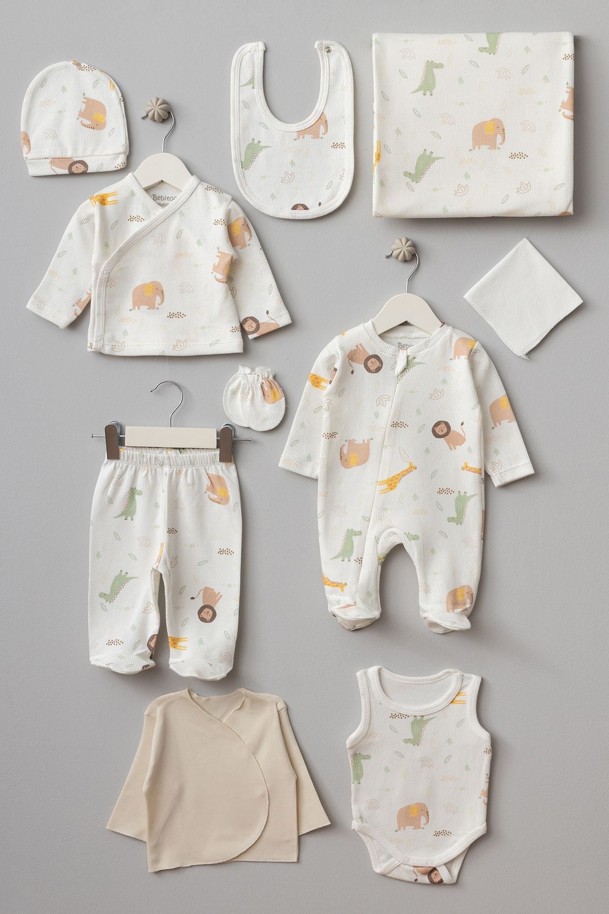 Bebitof - 10-Piece Hospital Outlet Set with Lion Pattern - New Born - Ecru - 823236102-NewBorn