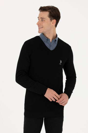 Men's Black Basic Sweater - 2XL - Black - 50269004019