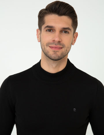 Black Slim Fit Half Turtleneck Basic Knitwear Sweater - S - Black - 50248552018