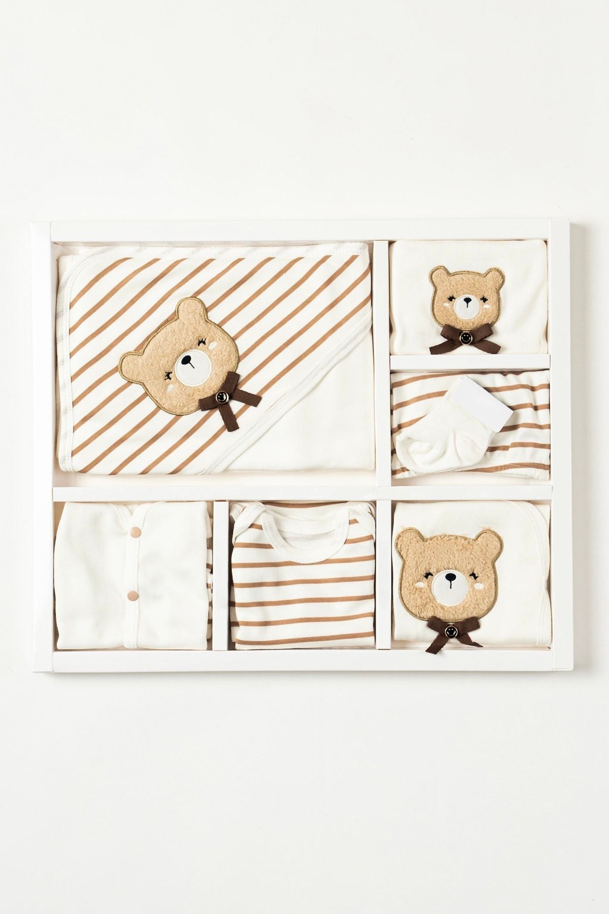 NEU KIDS - Boxed Men's-Newborn Clothes 10-Pack Hospital Outlet Sets 100% Cotton With Strainer Embroidery - New Born - Brown - 716497868-YENI DOĞAN