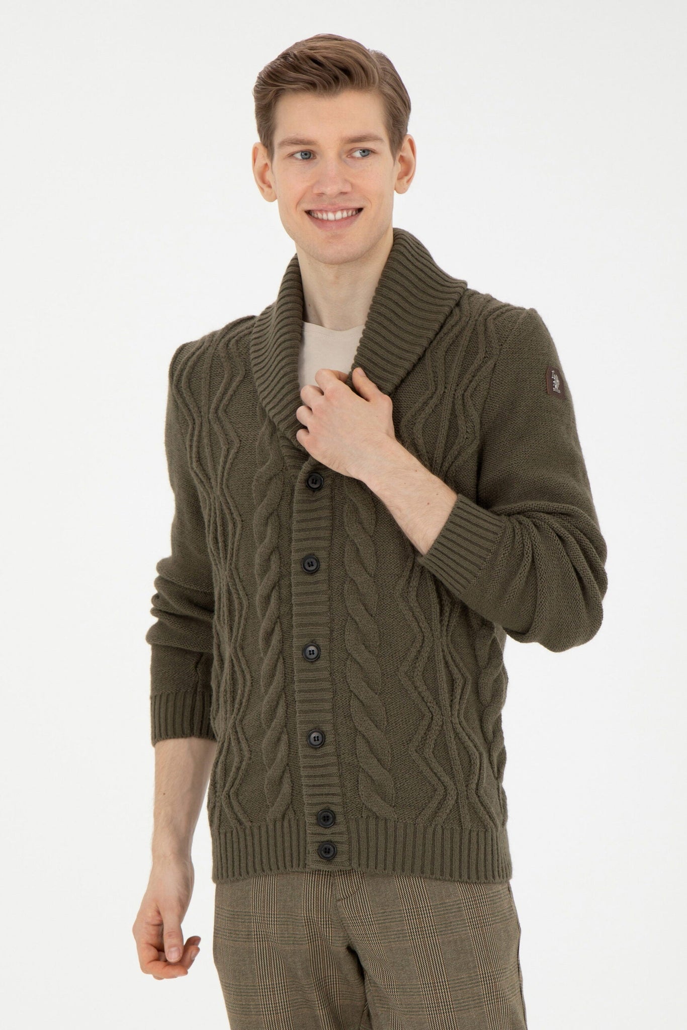 Men's Khaki Knitwear Cardigan - x-small - EGY23525119784