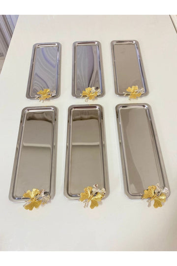 6 Pcs Luxury Baton Stainless Steel Butterfly Silver Serving, Tea, Coffee, Treats And Serving Tray 6 Pcs Luxury Baton Stainless Steel Butterfly Silver Serving, Tea, Coffee, Treats And Serving Tray
