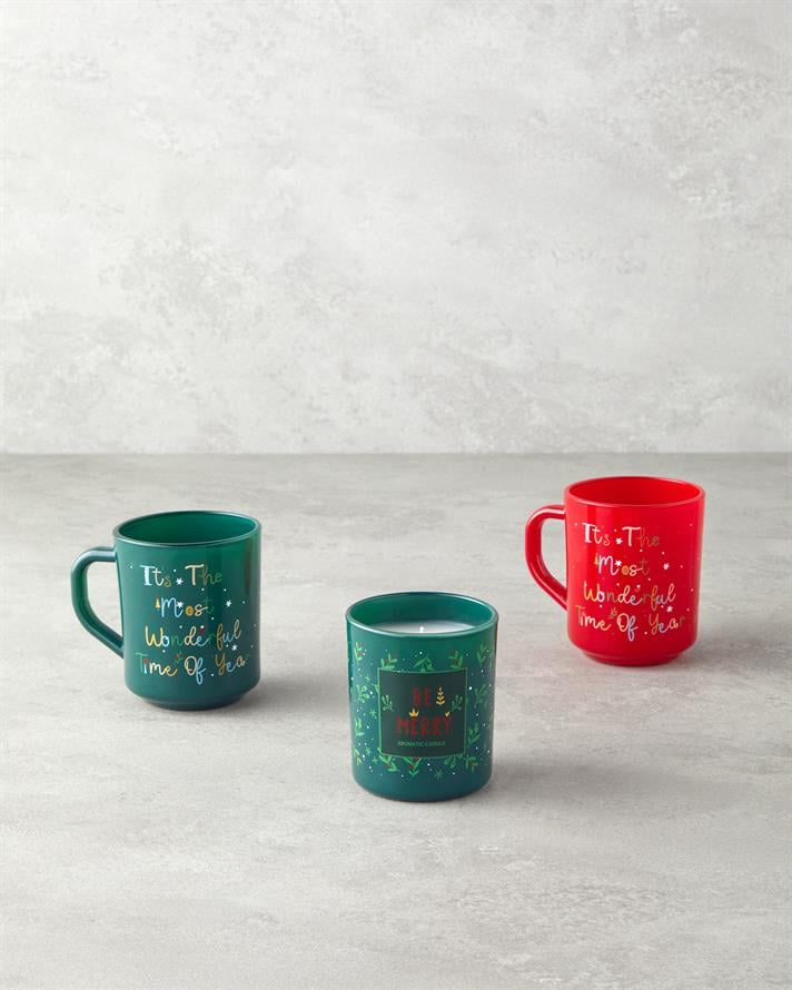 Merry Merry Glass 2 pcs and Candle Christmas Mug 250 ml Red - Green