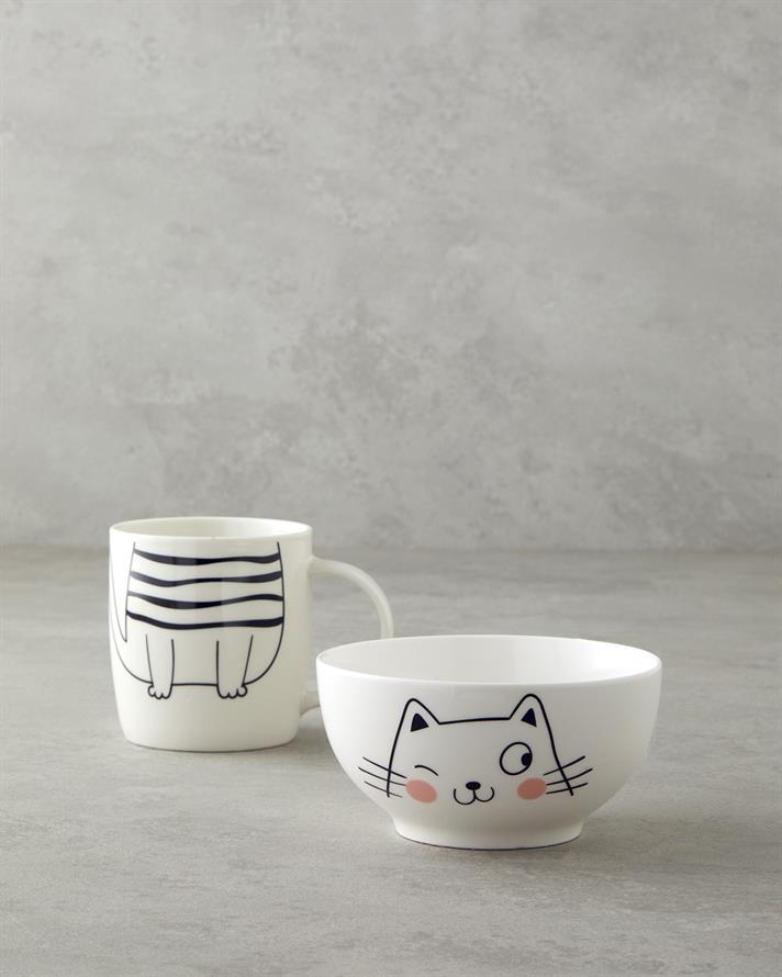 Mingle Catty New Bone China Bowl Mug 360 ml-13 cm Black - White