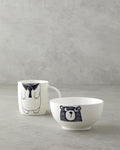 Mingle Teddy New Bone China Bowl Mug 360 ml-13 cm Black - White