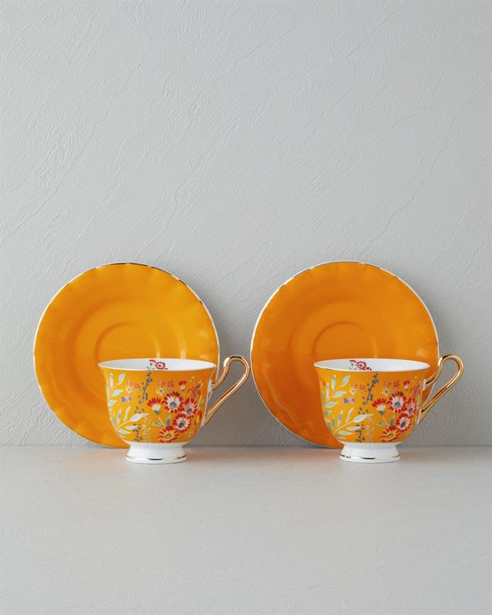 Miranda New Bone China 4 Pieces 2 Seater Cup Set 220 ml Orange
