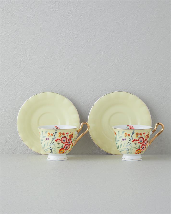 Miranda New Bone China 4 Pieces 2 Seater Cup Set 220 ml Light Yellow