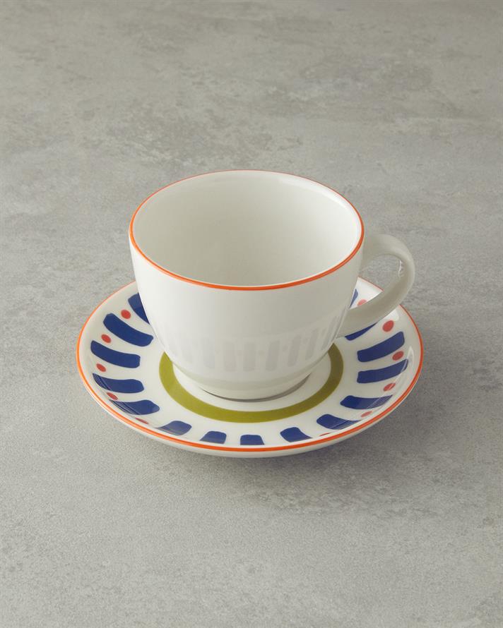 Mixed Lines Porcelain 4 Piece 2 Seater Tea Cup Set Colorful