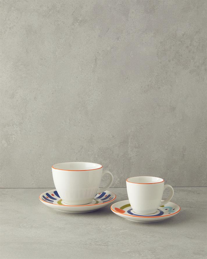 Mixed Lines Porcelain 4 Piece 2 Seater Tea Cup Set Colorful