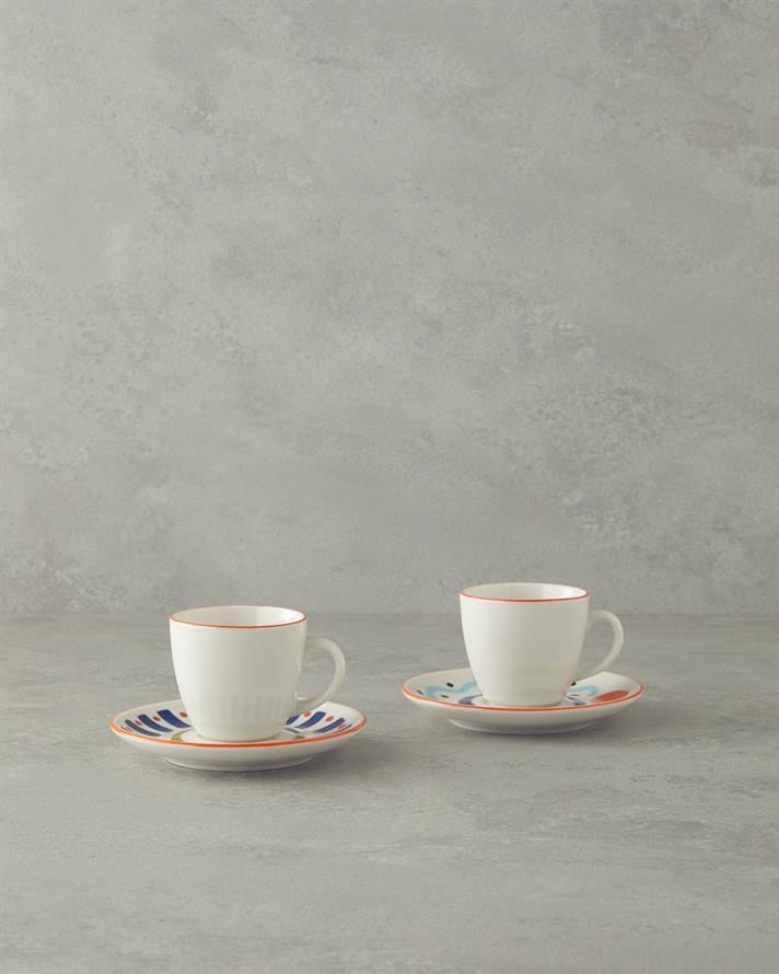 Mixed Lines Porcelain Coffee Cup Set Colorful