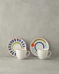 Mixed Lines Porcelain Coffee Cup Set Colorful
