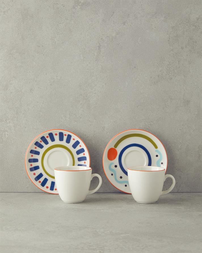 Mixed Lines Porcelain Coffee Cup Set Colorful
