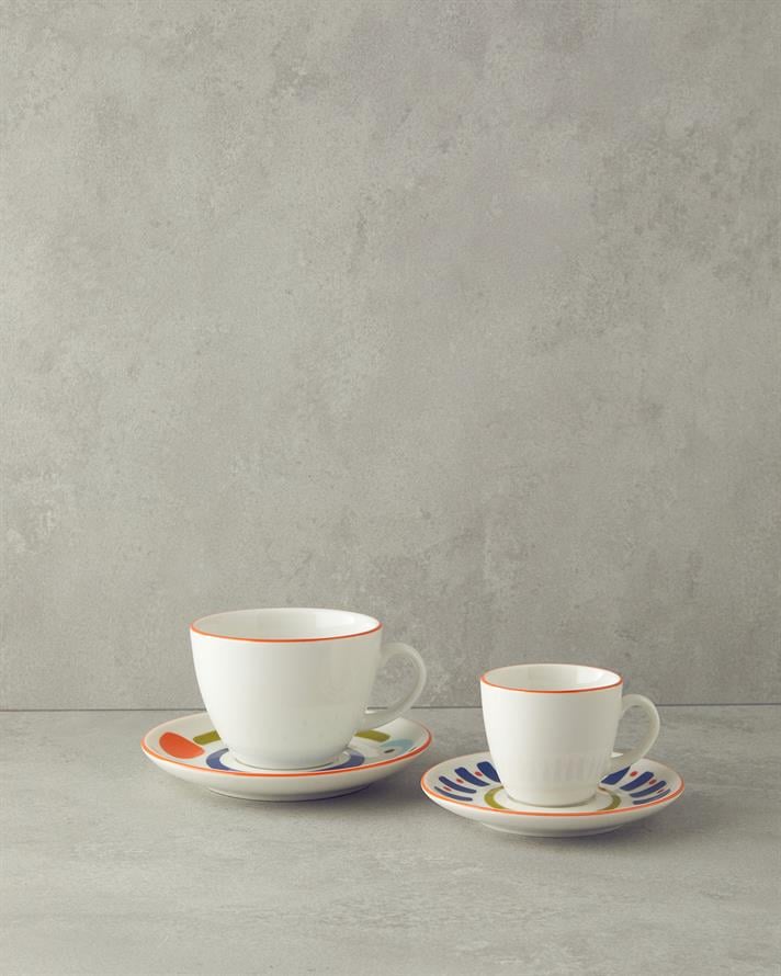 Mixed Lines Porcelain Coffee Cup Set Colorful