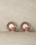 Modern Cube Bone Porcelain Coffee Cup Set 4 Pieces 2 Seater Orange