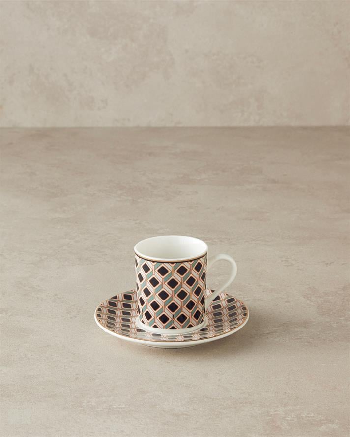 Modern Cube Bone Porcelain Coffee Cup Set 4 Pieces 2 Seater Green