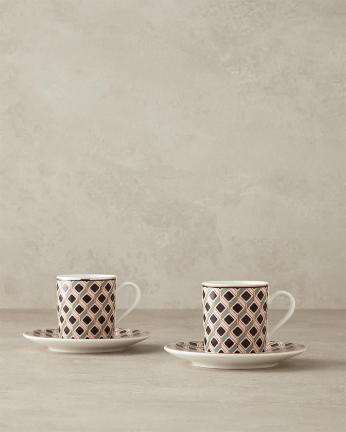 Modern Cube Bone Porcelain Coffee Cup Set 4 Pieces 2 Seater Green