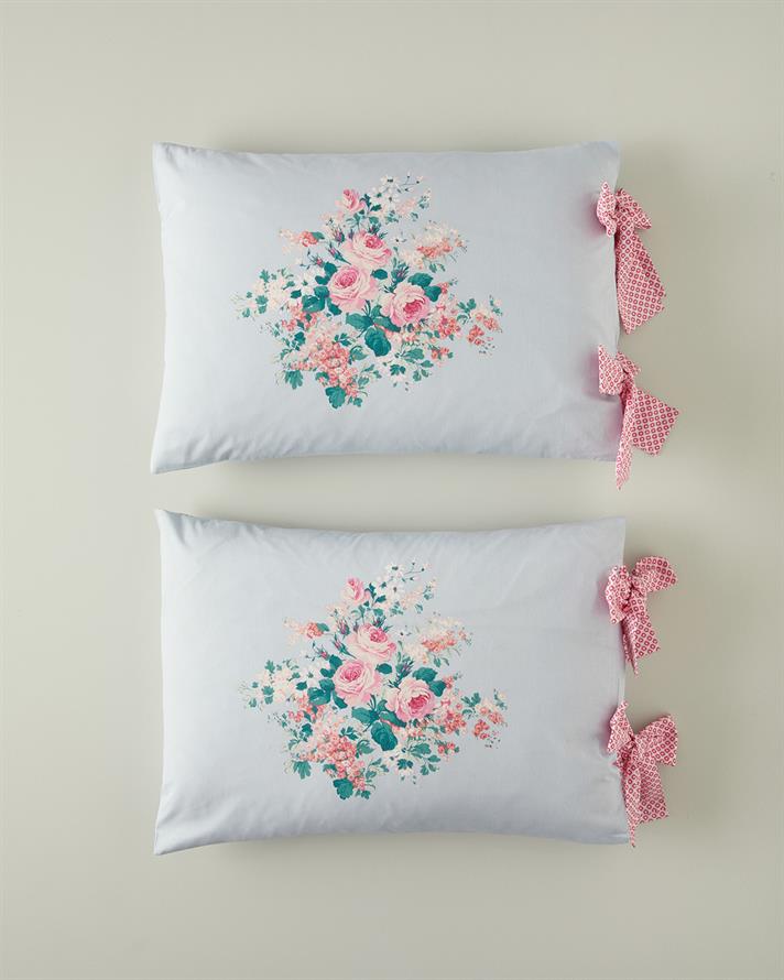 Mystic Rose Combination Cotton Lace-up 2-Piece Pillowcase Blue