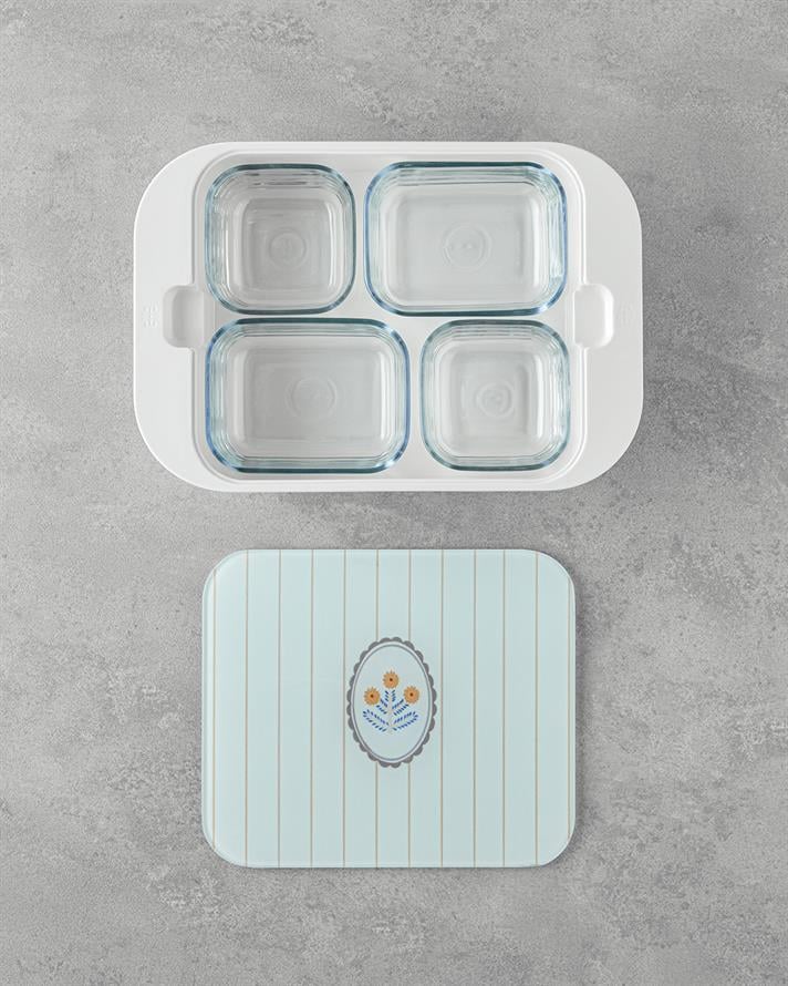 Ornate Flowers Melamine 4-Piece Breakfast Box with Glass Lid 30x21 cm Color