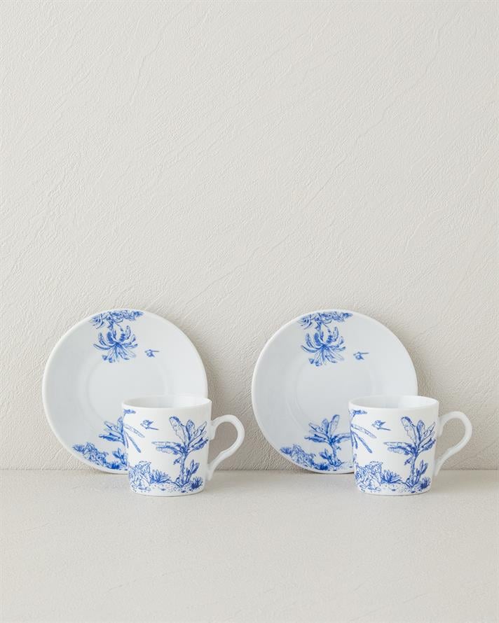 Pappi Porcelain Coffee Cup Set 4 Pieces 2 Seater Blue