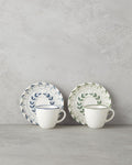 Petally Bone Porcelain 4 Pieces 2 Seater Coffee Cup Set 90 ml Blue-Green