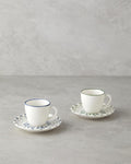 Petally Bone Porcelain 4 Pieces 2 Seater Coffee Cup Set 90 ml Blue-Green