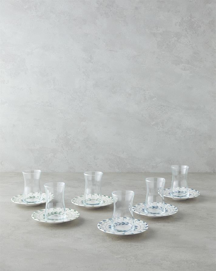 Petally Porcelain 12 Pieces 6 Person Tea Set 165 ml Blue-green