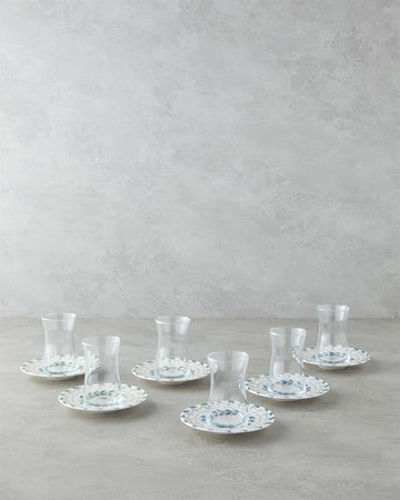 Petally Porcelain 12 Pieces 6 Person Tea Set 165 ml Blue-green