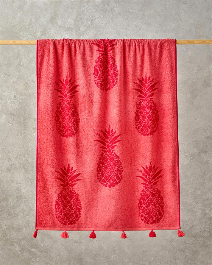 Pineapple Cotton Velvet Yarn Dyed Beach Towel 90x150 cm Fuchsia