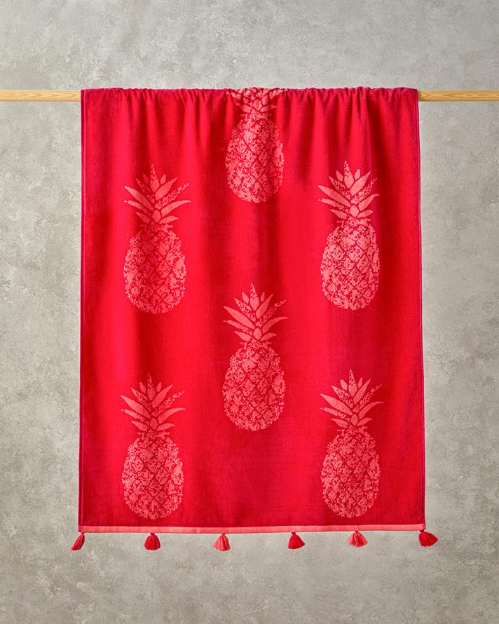 Pineapple Cotton Velvet Yarn Dyed Beach Towel 90x150 cm Fuchsia